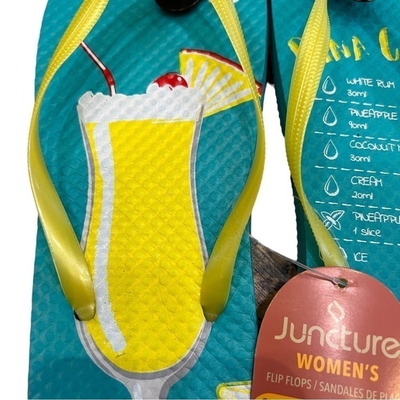 Piña Colada Recipe Summer Flip Flops, Size M 7/8 - Picture 3 of 6